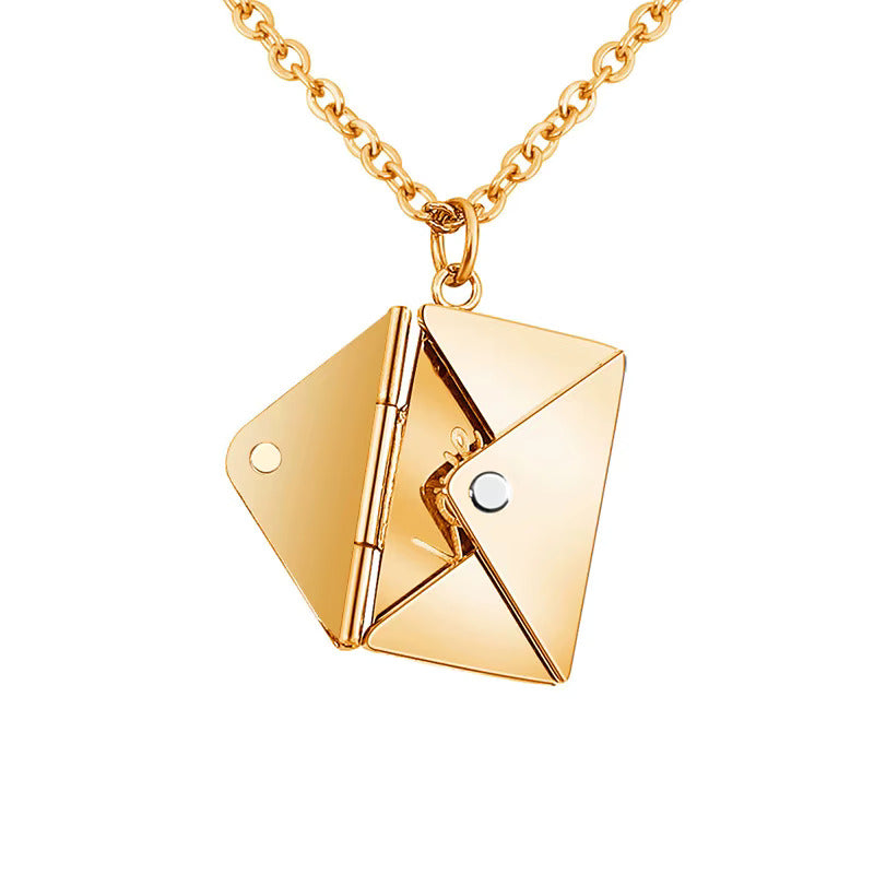 Personalized Envelope Locket Necklace – Custom Engraved Pendant with AR Experience | Smart Tech Jewelry in Gold, Rose, & White Gold