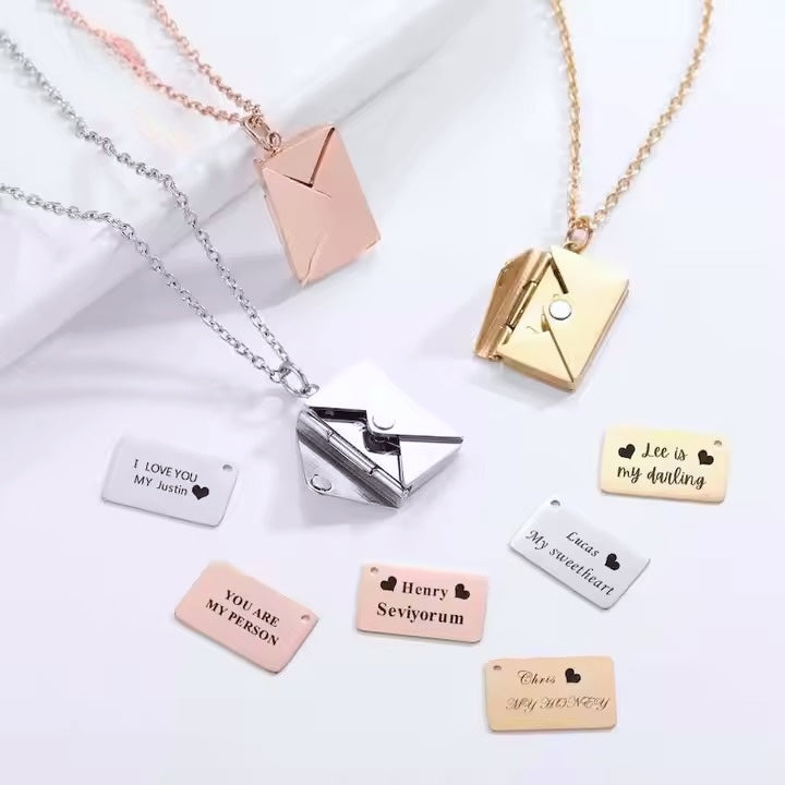 Personalized Envelope Locket Necklace – Custom Engraved Pendant with AR Experience | Smart Tech Jewelry in Gold, Rose, & White Gold